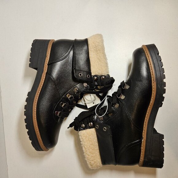 NWT Universal Thread Boots Womens 9.5 Karissa Black Lace Up Ankle Faux Sherpa - Picture 3 of 11